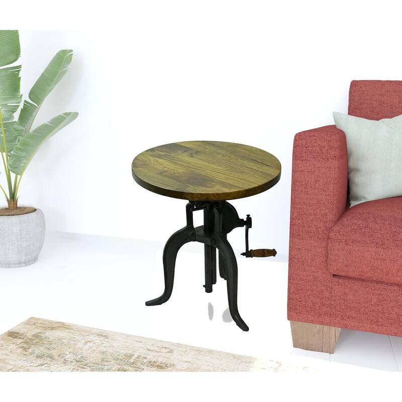 HomeRoots 19" Industrial And Oak Solid Wood Round End Table - 18