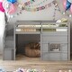 preview thumbnail 2 of 8, Twin Size Loft Bed with Storage Staircase and Window,Sturdy Wood Frame,Gray