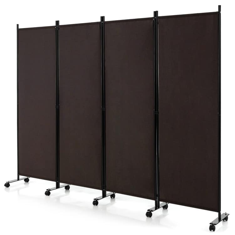 4-Panel Folding Room Divider Rolling Privacy Screen with Lockable Wheels - 89" x 12" x 68" (L x W x H)