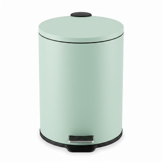 1.3 Gallon Round Trash Can with Lid, Stainless Steel Bathroom Waste Bin with Soft Close Pedal & Removable Inner Bucket