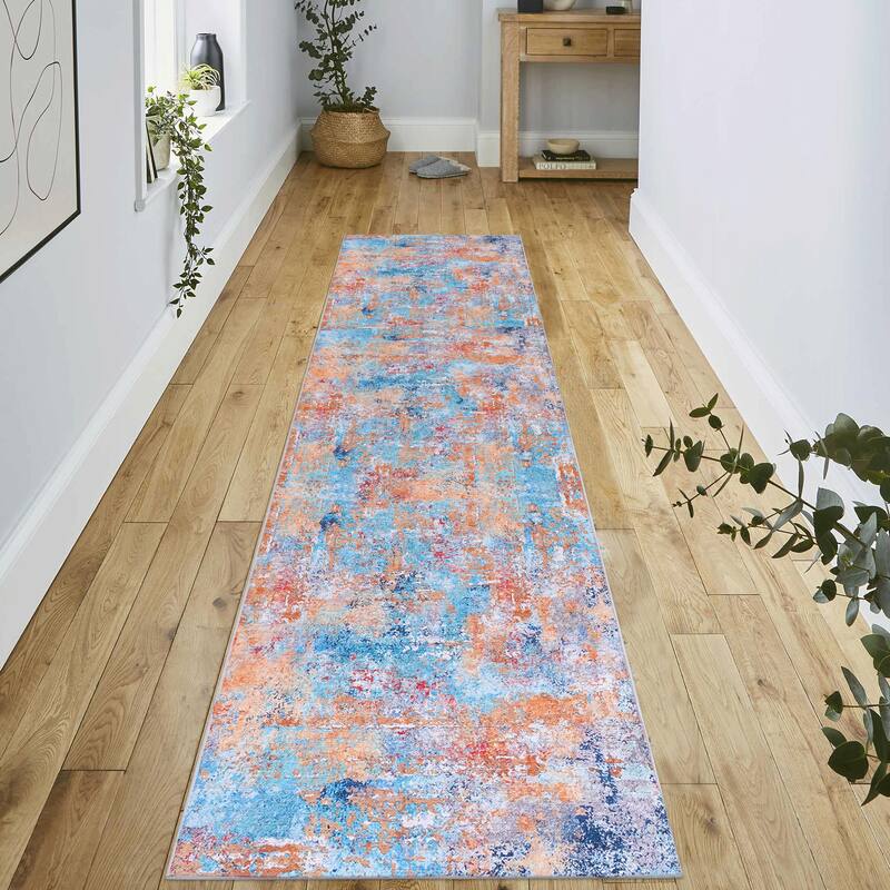 2'6"x10"Area Rugs for Living Room,Washable Rug, Low-Pile, Non-Slip, Non-Shedding, Foldable, Kid & Pet Friendly - 6' x 7' - Multi