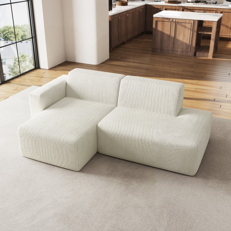 94" W Corduroy Upholstered Fully Sponge Molded Modular Sectional Sofa