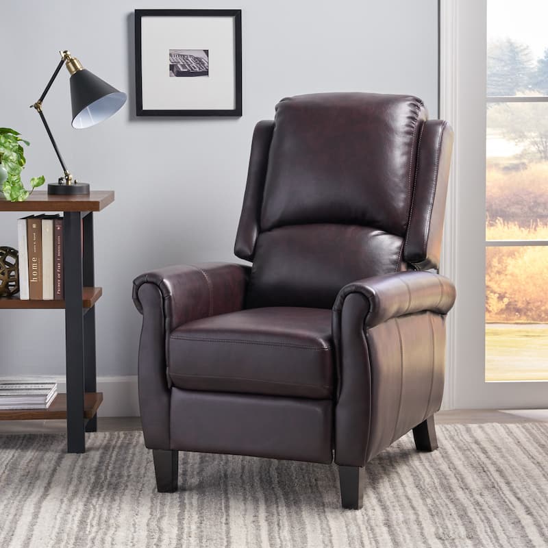 Faux Leather Recliner Chair for Living Room, Mid-Century Modern Pushback Single Lounge Sofa with Thicker Cushion & Wooden Legs