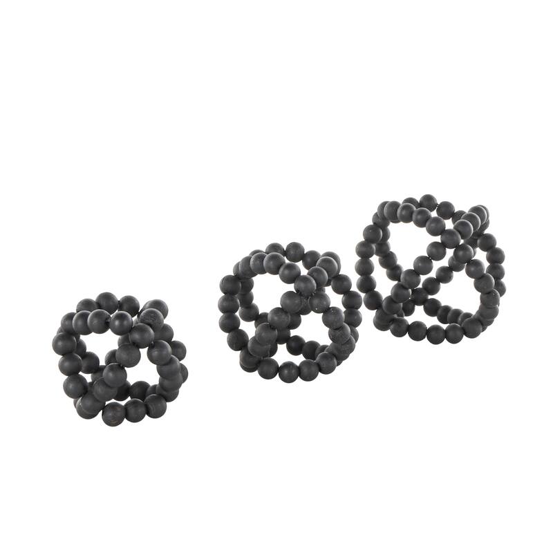 Wood Beaded Orbs & Vase Filler with Overlapping Rings - Set of 3 Black - Roche River Decor - 6"W x 6"L x 6"H