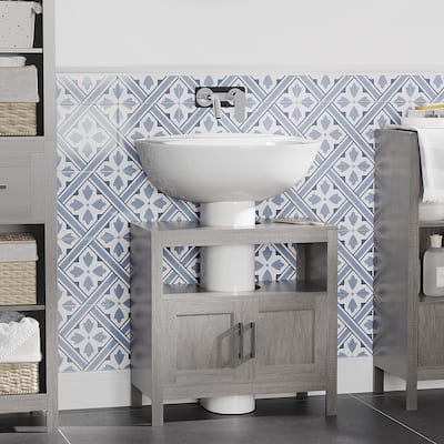 kleankin Pedestal Sink Storage Cabinet, Bathroom Sink Cabinet with Doors and Open Shelf, Bathroom Vanity, Space Saver Organizer