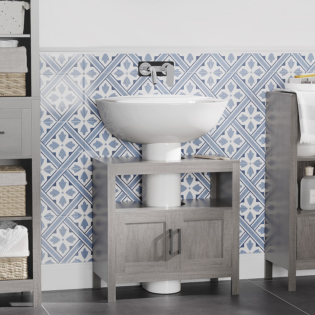 kleankin Pedestal Sink Storage Cabinet, Bathroom Sink Cabinet with Doors and Open Shelf, Bathroom Vanity, Space Saver Organizer