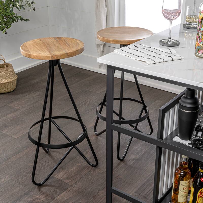 Hula 30" Modern Industrial Metal Backless Circular Bar Stool, by JONATHAN Y