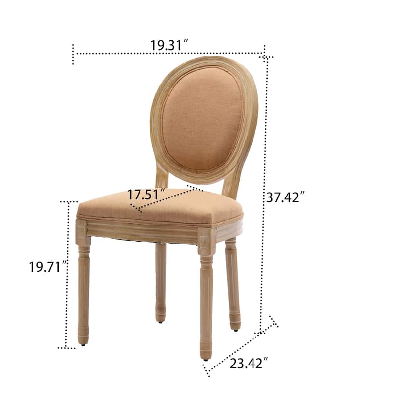 Vintage French Style Set of Two Linen Upholstered Dining Chairs with Solid Rubberwood Frame Legs