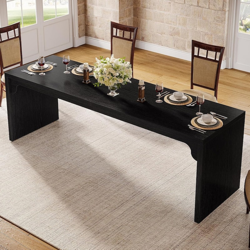 78-Inch Wood Modern Rectangular Dining Room Table, Long Kitchen Dining Table, Brown - Black