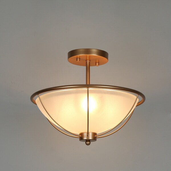 Mid Century Modern 3 Light Gold Semi Flush Mount Ceiling Frosted Glass Light for Kitchen 13 D x 11 H