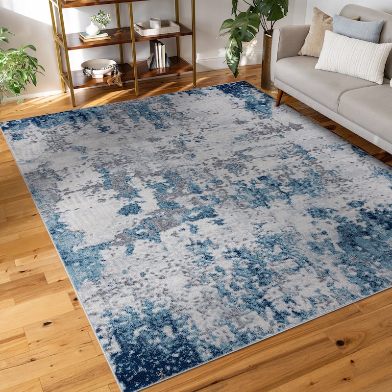 Gematria Industrial Abstract Indoor Area Rug - 3'3'' x 5' - Blue/Cream