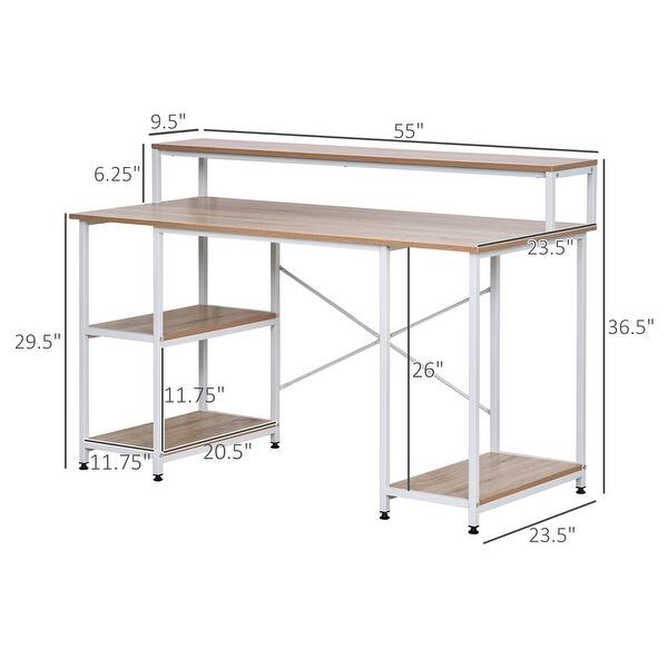 Study Writing Workstation with Storage Shelves, Durable X-Shaped ...