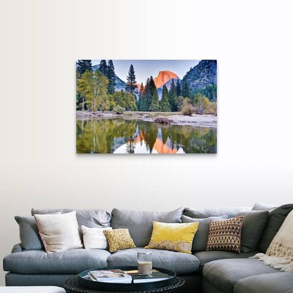 Shop Trees And Mountain Reflection In River Canvas Wall Art Overstock 16473273
