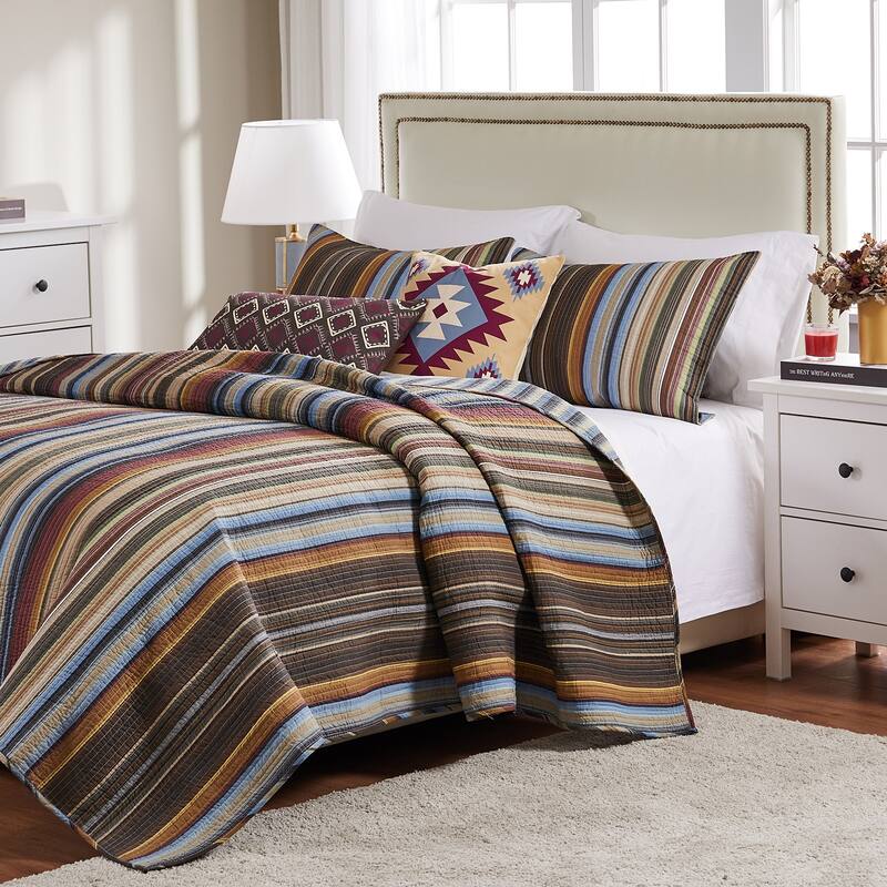 Greenland Home Fashions Durango 100% Cotton Reversible Stripes Quilt Set