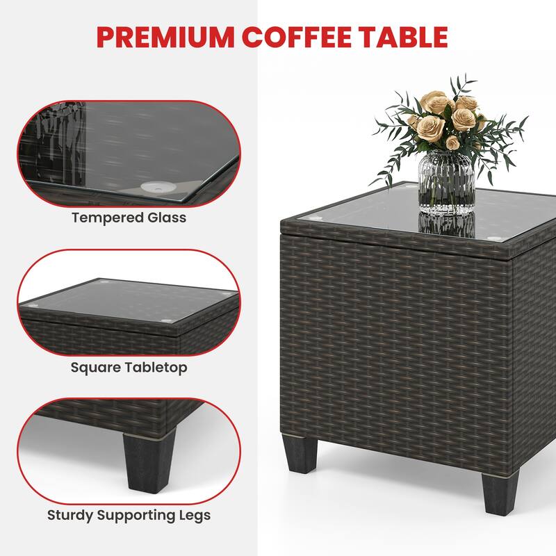 Gymax Set of 3 Wicker Rocking Set w/ Tempered Glass Table Patio