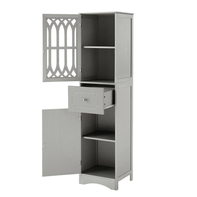 White/Grey Freestanding Linen Tower with 4-Tier Shelves - Space Saver Cabinet