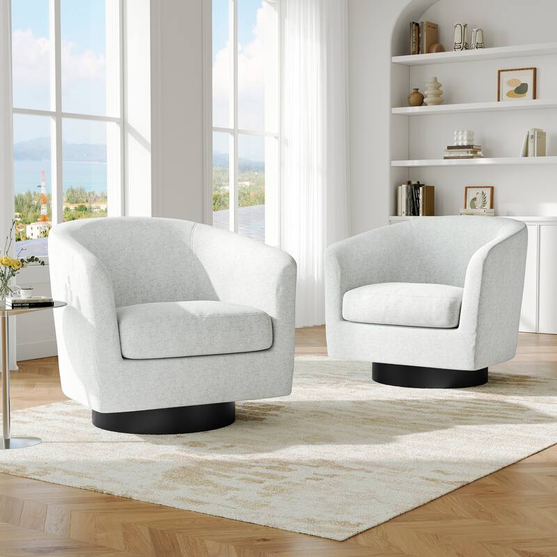 2 Set Modern Soft Upholstered Chenille Swivel Barrel Chair - Beige