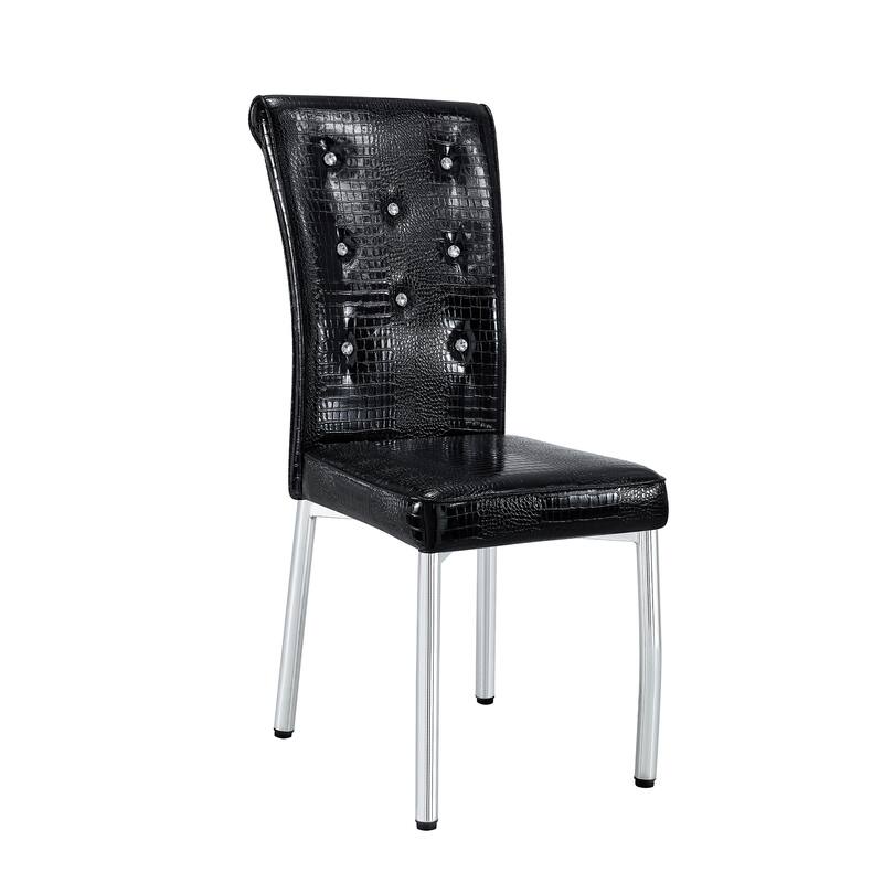 Set of 2 Retro alligator skin Upholstered dining chairs,with Crystal buckle design and Faux Leather design, metal legs