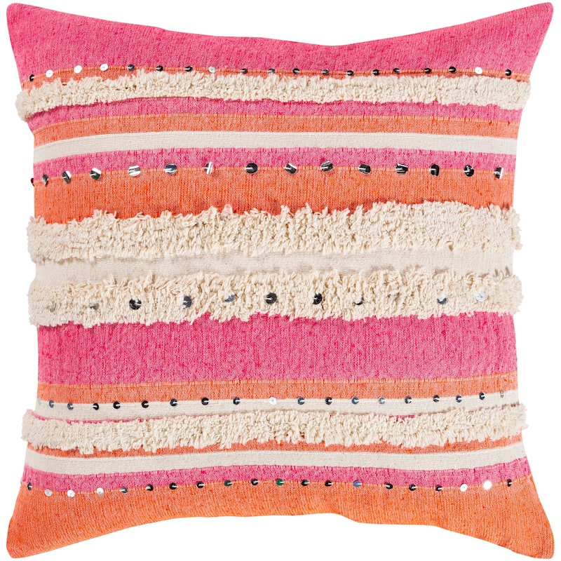 Livabliss Clove Shaggy Sequins Bohemian 20-inch Throw Pillow - Polyester - Bright Pink