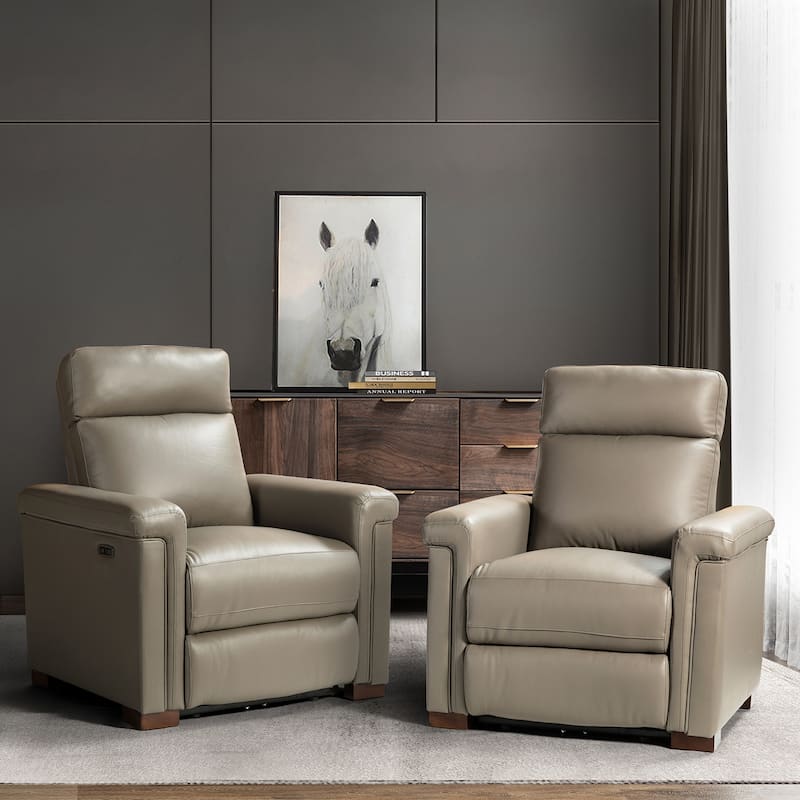 Alicia 34.65" Wide Contemporary Classic Genuine Leather Power Recliner With USB Port, Set of 2