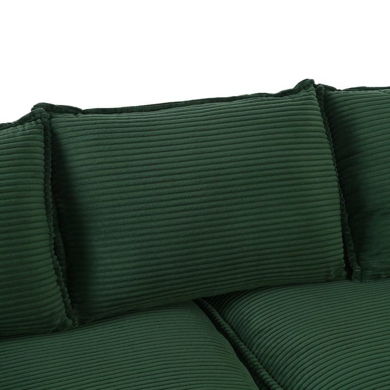 85.4" Modern Curved Sofa, Back Upholstered Couch with 2 Decorative Throw Pillows, Corduroy Fabric Couch