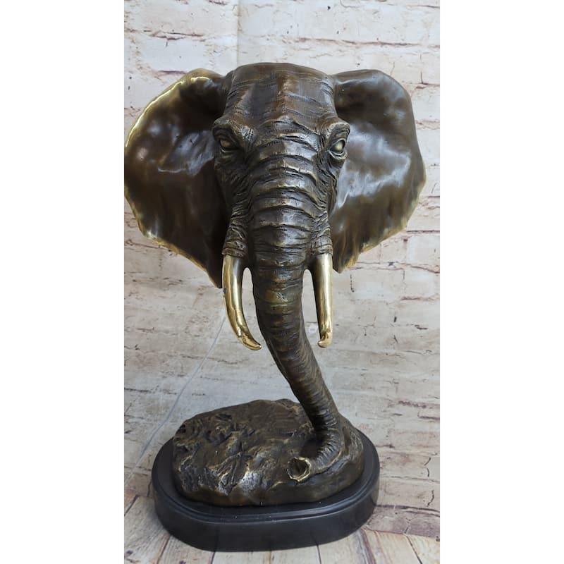 Abstract Floating Imitative Elephant Head Bust Bronze Sculpture Statue Art Africa