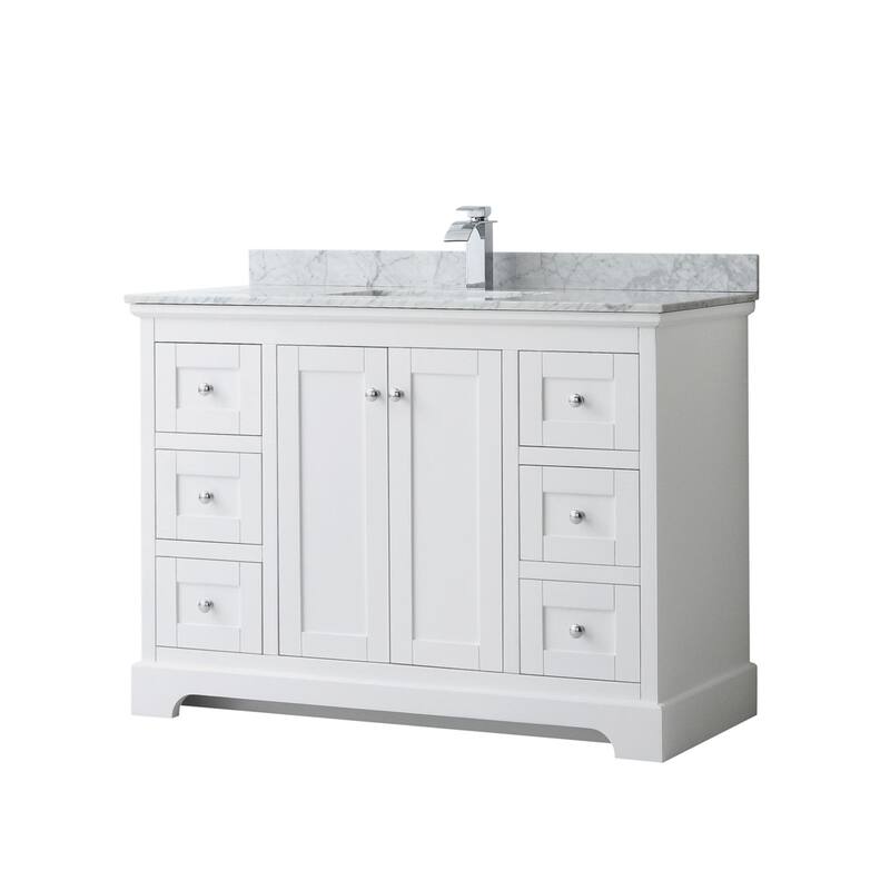 Wyndham Collection Avery 48" Free Standing Single Basin Vanity Set - White / White Carrara Marble Top / Polished Chrome - Painted