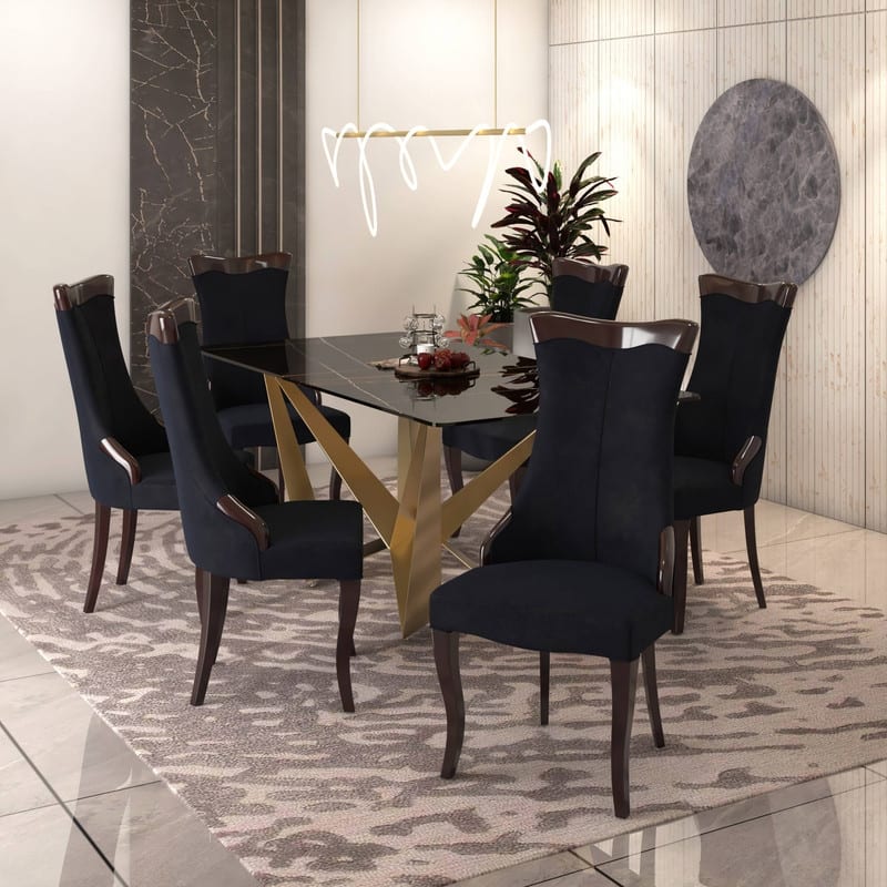 Novara Modern High-Back LEather or Velvet Dining Chair with Rubberwood Legs for Kitchen Living Room and Office (Set of 4)