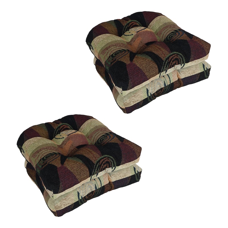 19-inch Rounded Back Jacquard Chenille Chair Cushion - 19 x 19 - Dark Side of the Moon - Set of 4