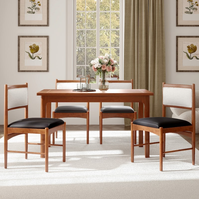 Gymax Wooden Dining Chair Set of 2 w/ Rubber Wood Frame Faux Leather