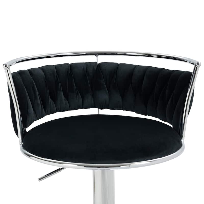 Velvet Upholstered Adjustable Bar Stool Swivel Counter Chair Set of 2