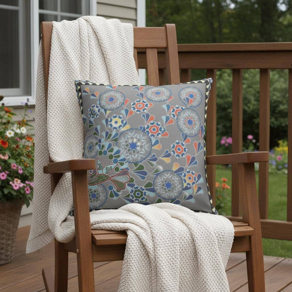 HomeRoots 18" x 18" Gray Peacock Blown Seam Floral Indoor Outdoor Throw Pillow - 18.00' X '5.00' X '18.00