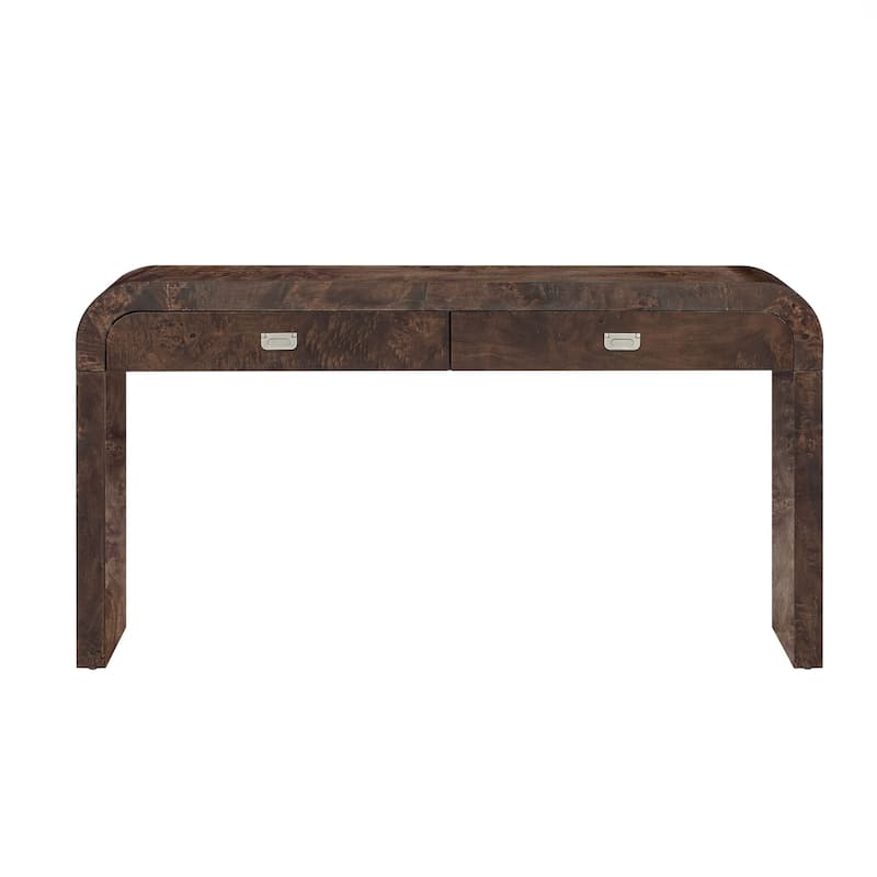 Modern Entryway Table with Burl Wood Veneer,Suitable for Entryway, Hallway, Living Room, Foyer, Corridor - Dark Brown
