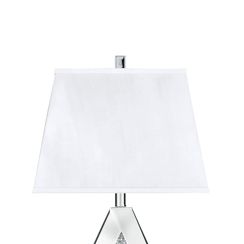 30 Inch Table Lamp, Mirrored Crystal Accent Geometric Base, Chrome, White