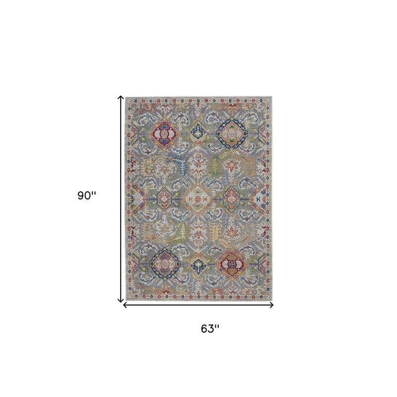 Power Loomed Distressed Floral Traditional Non Skid Area Rug - 90' X '63' X '0.5