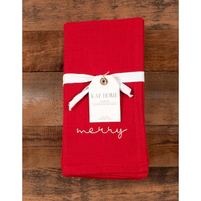 Napkins Holiday Red Embroidered Monaco - Merry (Set of 4) - 20" x 20"