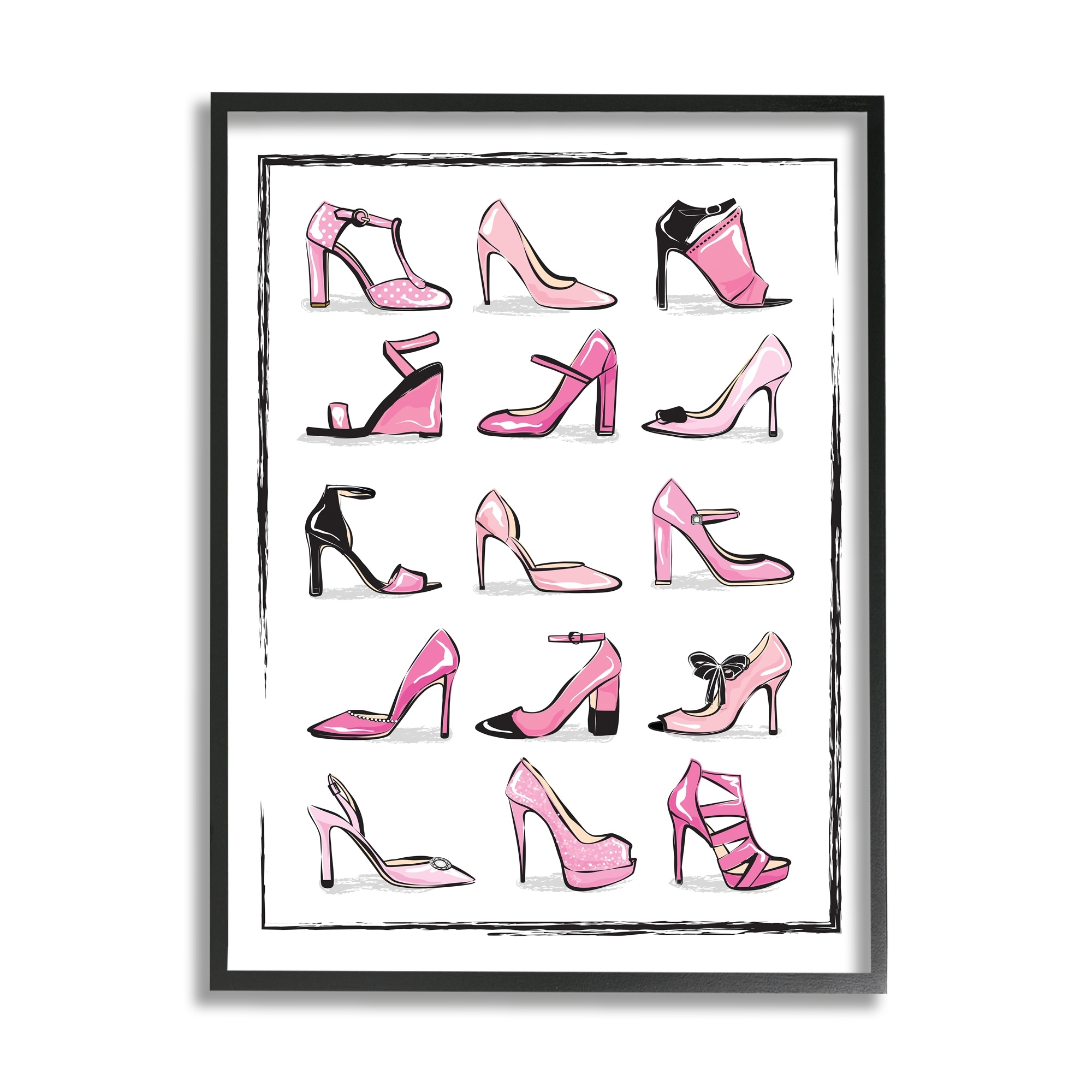 Stupell Pink Heels Lined Up Women's Glam Shoes Framed Wall Art