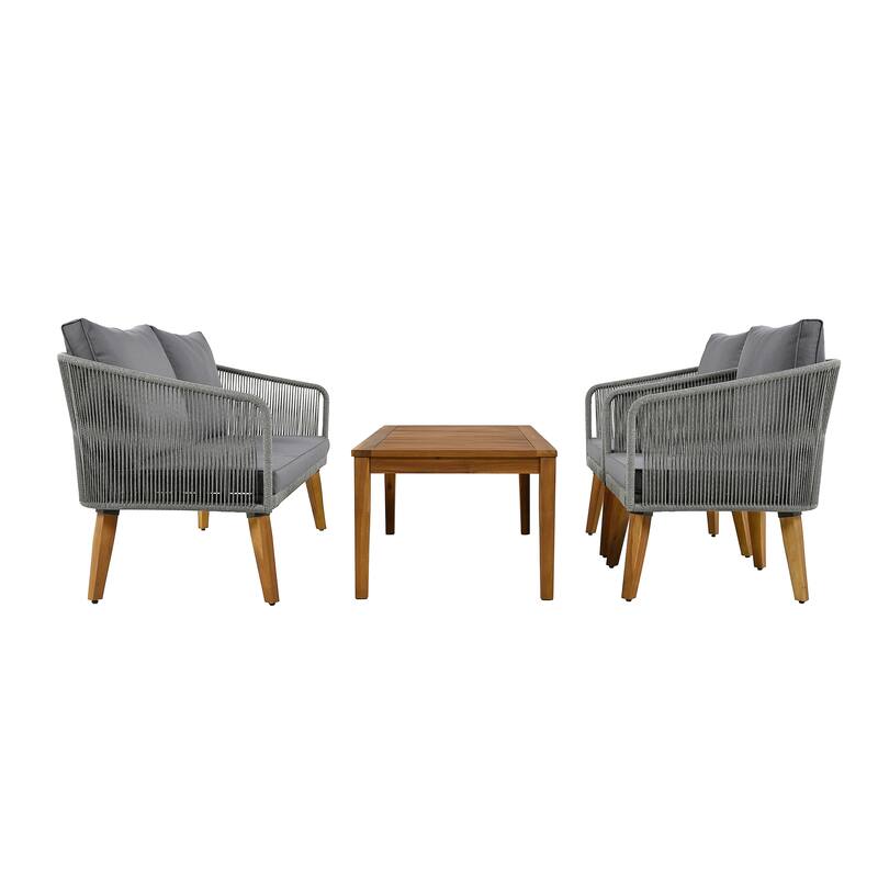 Outdoor Patio Conversation Sofa Set with Solid Wood Coffee Table