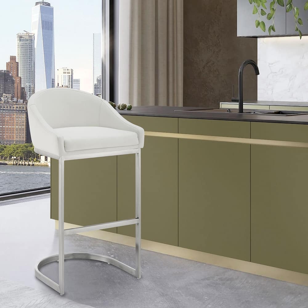 Katherine Upholstered Metal Bar or Counter Height Stool with Cantilever Base