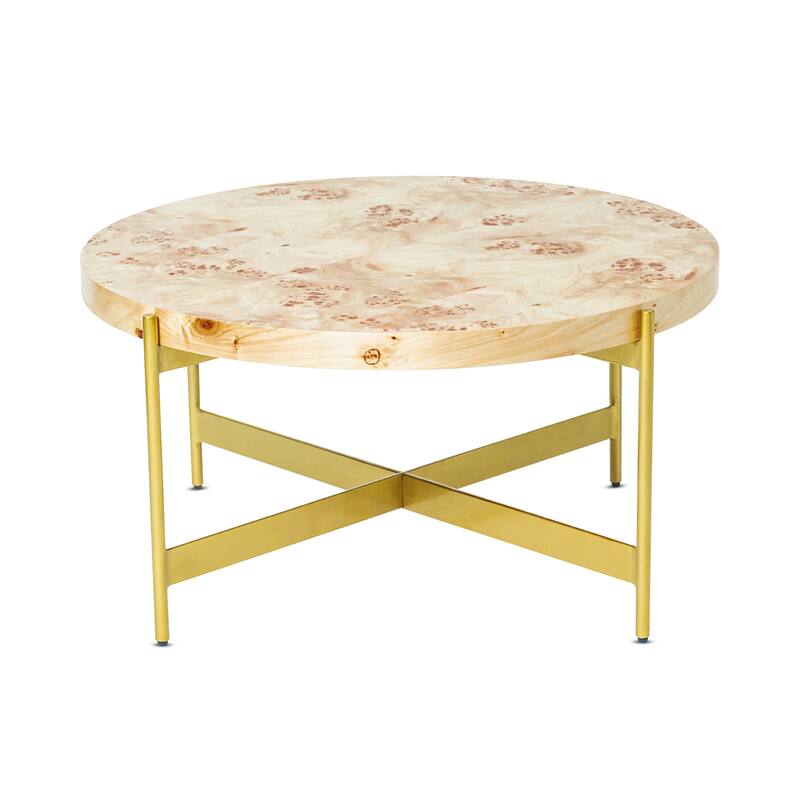 Eliana Round Burl Wood & Metal Coffee Table by Sevita - 36" Diameter x 18" H
