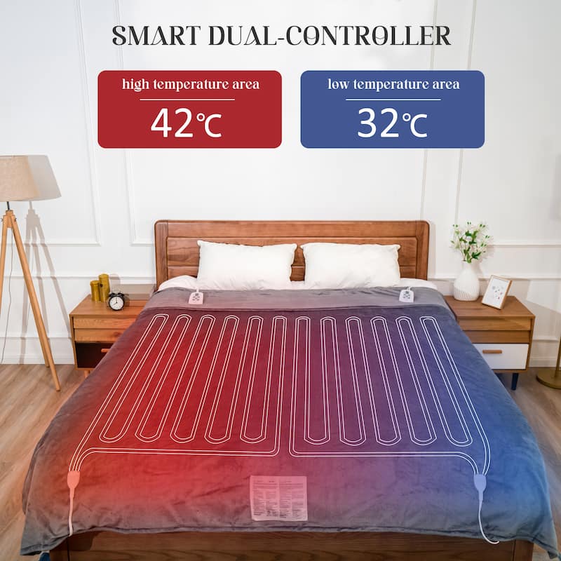 Royalcraft Double-Layer Flannel Heated Blanket with Dual Controllers