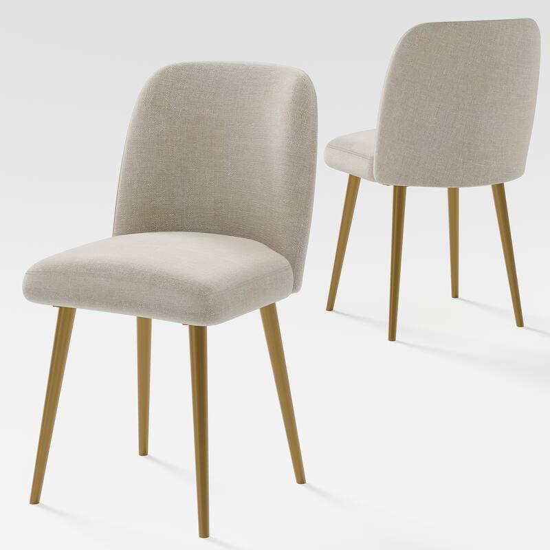 2Pcs Upholstered Dining Chairs Modern Fabric Kitchen Chairs with Padded Seat & Sturdy Metal Legs Side Chairs - Beige+Gold Leg - 32 in. x 23 in.