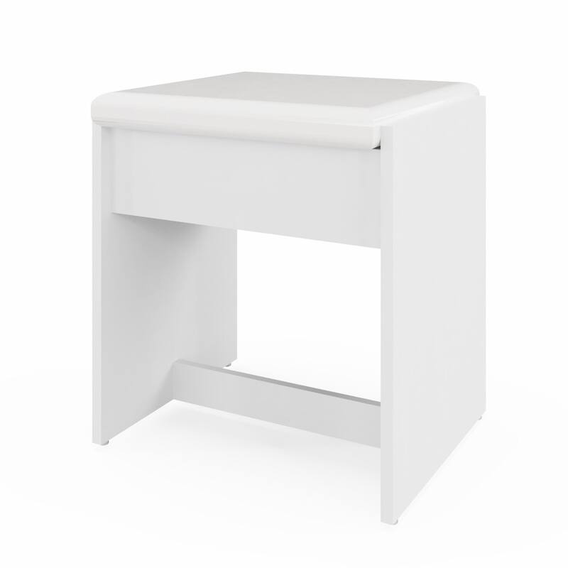 Modern White Makeup Vanity Desk with 13 Dimmable Lights, Glass Top, USB-A & USB-C, 7 Drawers, Hair Dryer Holder, and Stool