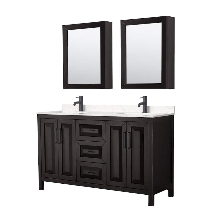 Wyndham Collection Daria 60" Free Standing Double Basin Vanity Set - Dark Espresso / Carrara Cultured Marble Top /
