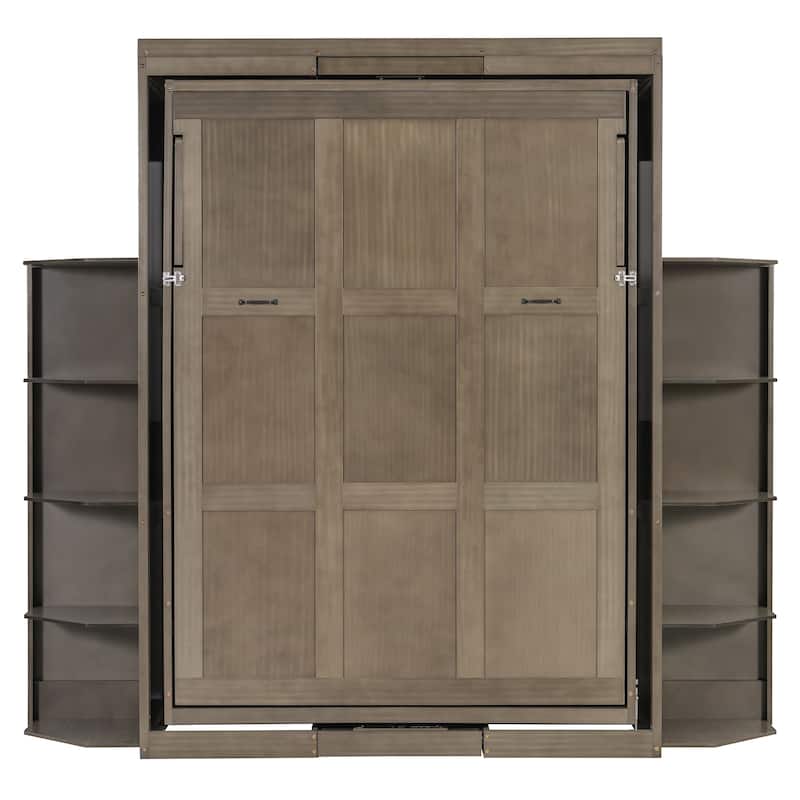 Rotating Murphy Bed Wall Bed Queen Size with Convertible Desk Side Shelves