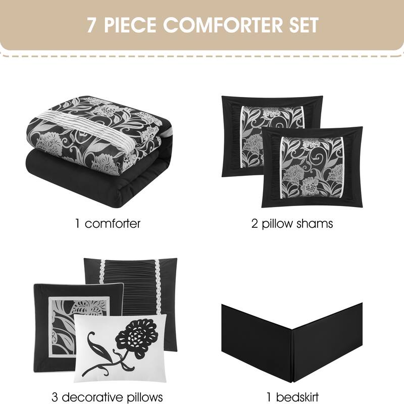 Nanshing Brie 7 Piece Floral Jacquard Comforter Set