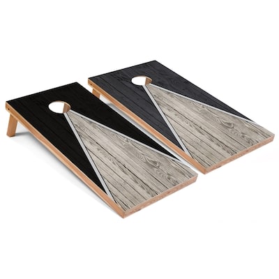 Black and Dark Grey Pyramid Cornhole Boards with Case & Lights
