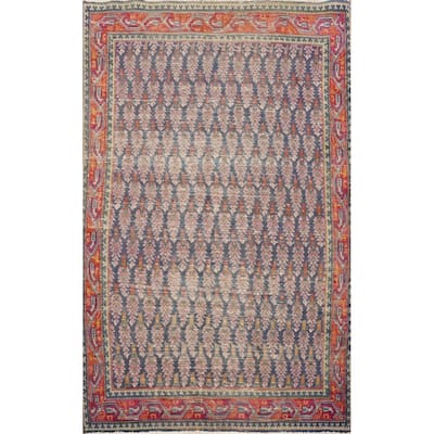 Hand Knotted Oriental 100% Wool Carpet Traditional All-Over Navy Blue & Blues Tabriz Area Rug - 5' 3'' X 3' 8''