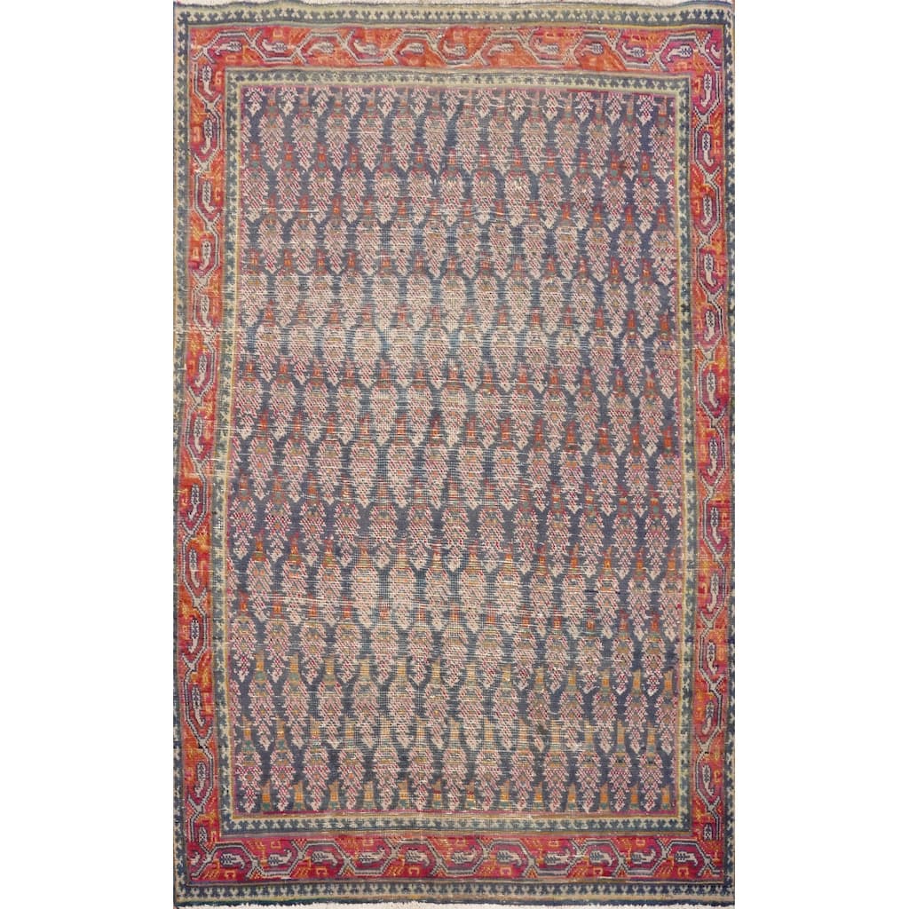Hand Knotted Oriental 100% Wool Carpet Traditional All-Over Navy Blue & Blues Tabriz Area Rug - 5' 3'' X 3' 8''