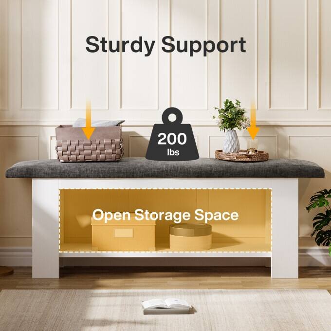 47.24" Farmhouse Dining Bench, Kitchen Table Bench with Cushion